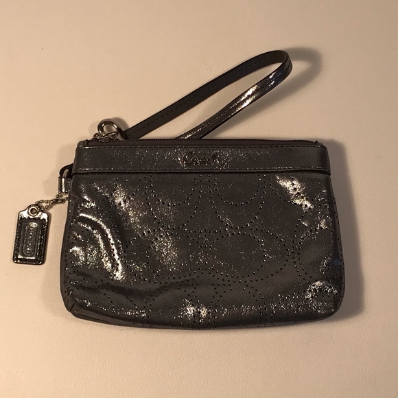 Coach Perforated Logo Silver Wristlet - Picture 2 of 5